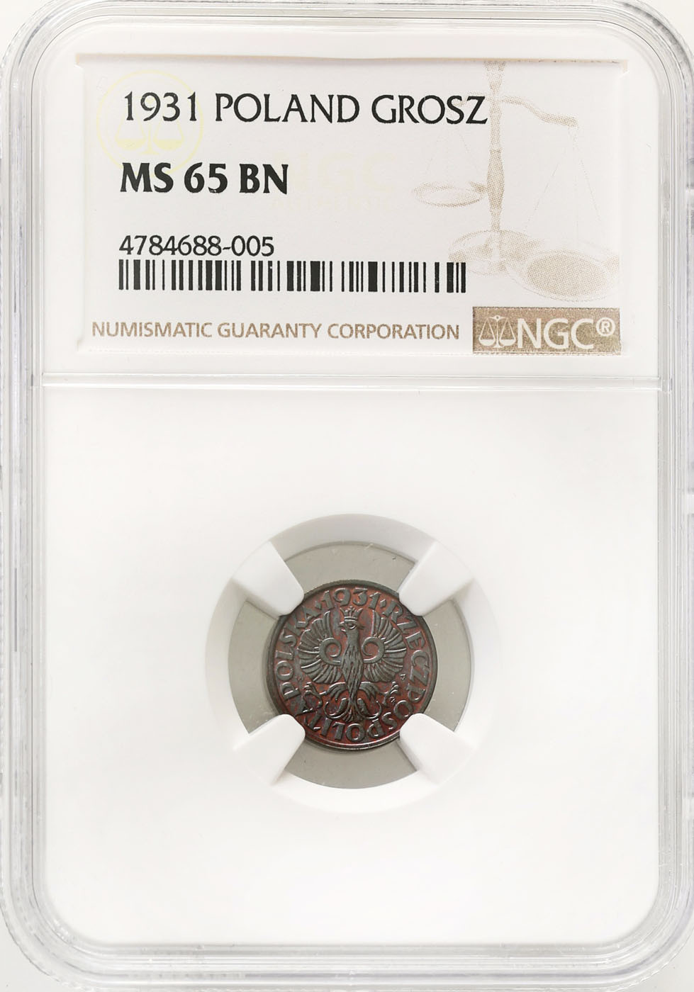 II RP. 1 grosz 1931 NGC MS65 BN